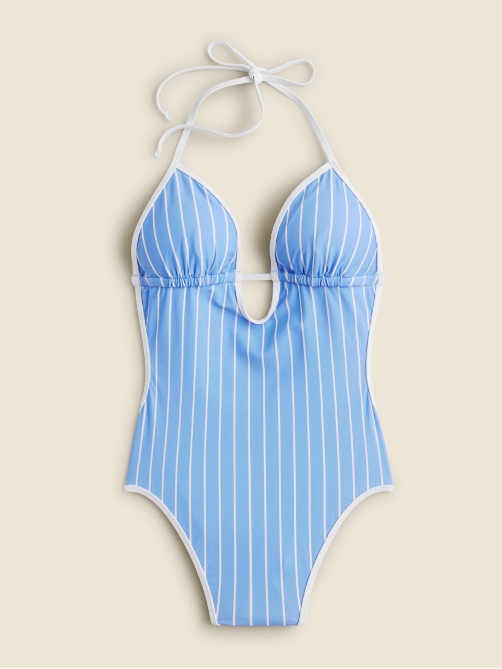 J. Crew Blue and White Vertical Stripe Halter One-Piece Swimsuit